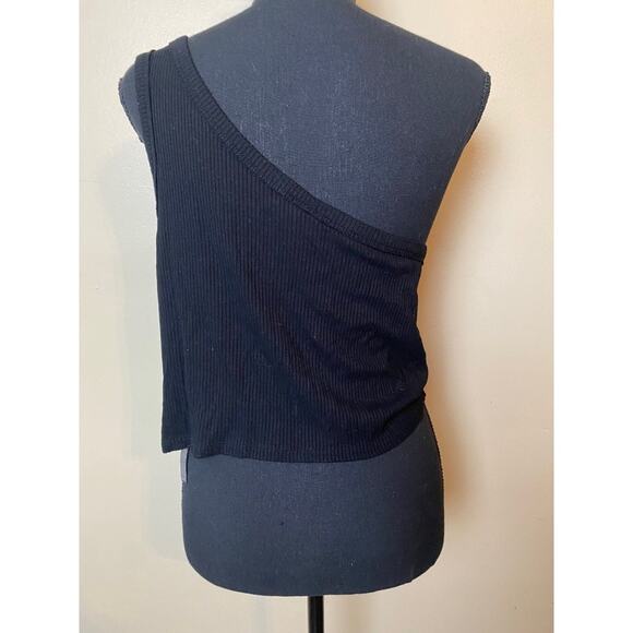 ASOS DESIGN one shoulder crop top ribbed in black size 16 plus size XL - Picture 2 of 5